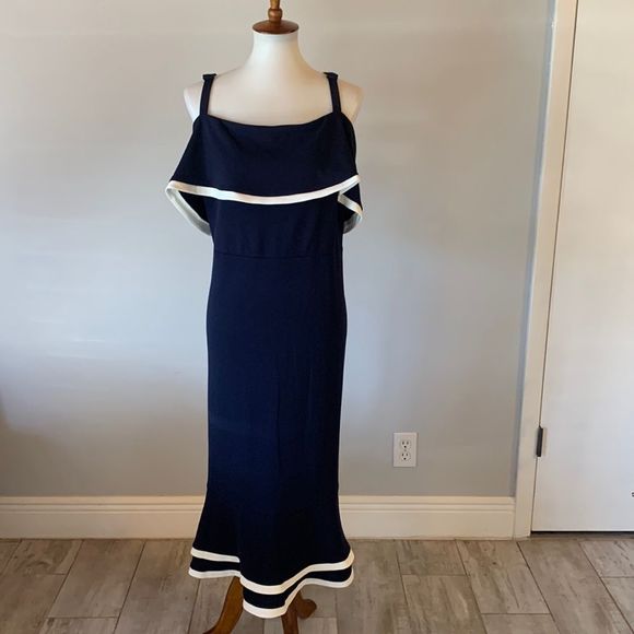 Christian Siriano Dresses & Skirts - [Christian Siriano] Navy/White Midi Dress - Size 20W NWT